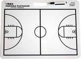 A whiteboard displaying a detailed diagram of a basketball court layout.